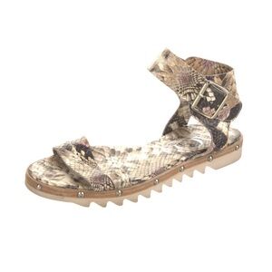 AGL Attilio Giusti Leombruni Leather Snakeskin Ankle Strap Sandals